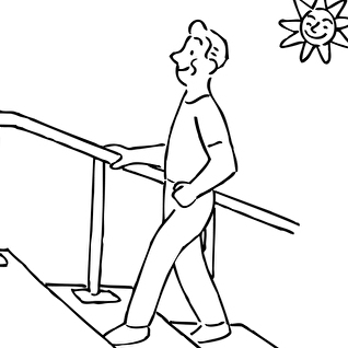 階段を登る男性